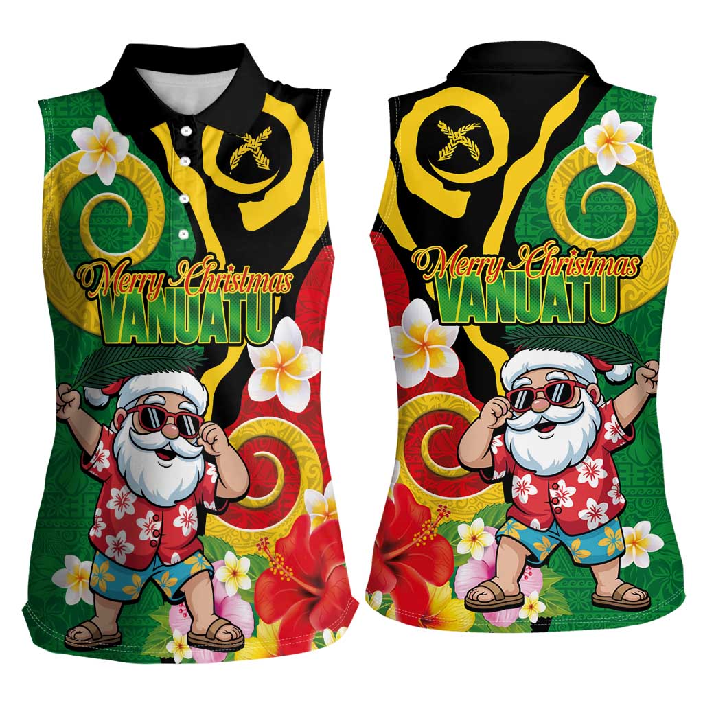 Vanuatu Christmas Women Sleeveless Polo Shirt Funny Santa with Namele and Boar Tusk Tribal - Polynesian Pride