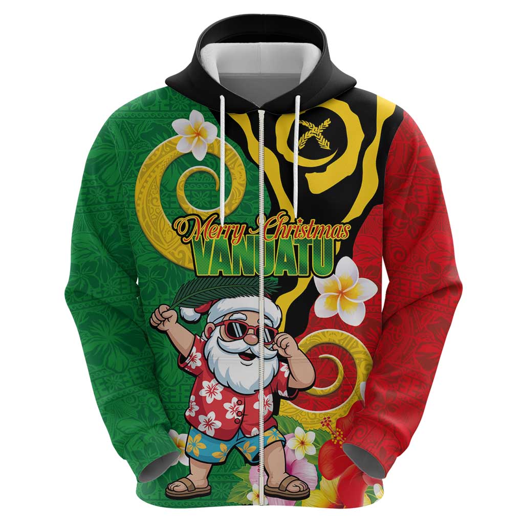 Vanuatu Christmas Zip Hoodie Funny Santa with Namele and Boar Tusk Tribal - Polynesian Pride