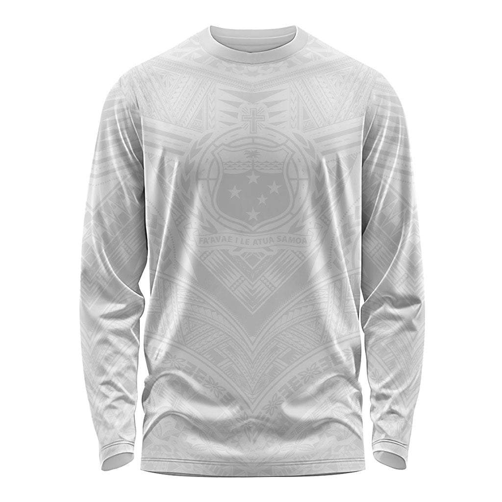 Samoan Lotu a Tamaiti Long Sleeve Shirt Coat of Arms and Polynesian Pattern LT03 Unisex White - Polynesian Pride