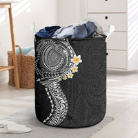 Hawaiian Tribal Tattoo and Plumeria Laundry Basket Polynesian Pattern Black Color