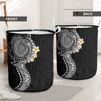 Hawaiian Tribal Tattoo and Plumeria Laundry Basket Polynesian Pattern Black Color