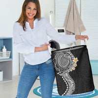 Hawaiian Tribal Tattoo and Plumeria Laundry Basket Polynesian Pattern Black Color