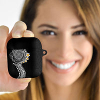 Hawaiian Tribal Tattoo and Plumeria AirPods Case Polynesian Pattern Black Color