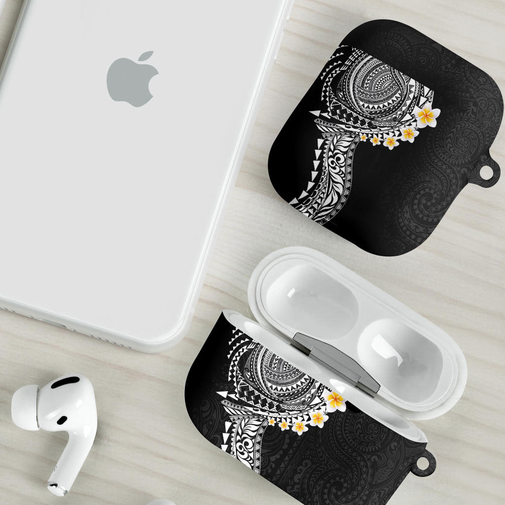 Hawaiian Tribal Tattoo and Plumeria AirPods Case Polynesian Pattern Black Color