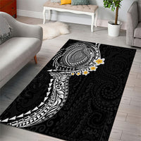 Hawaiian Tribal Tattoo and Plumeria Area Rug Polynesian Pattern Black Color