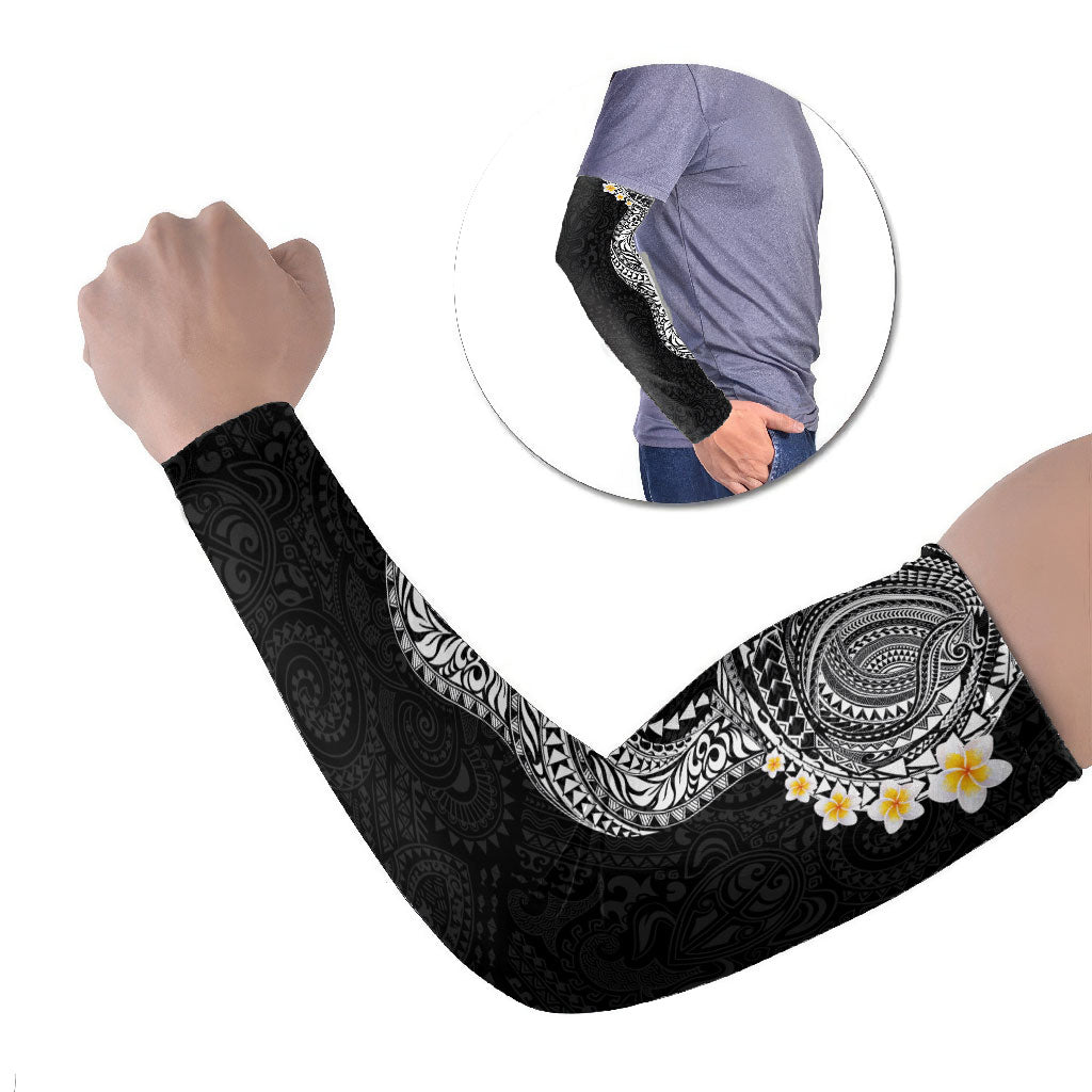 Hawaiian Tribal Tattoo and Plumeria Arm Sleeves Polynesian Pattern Black Color