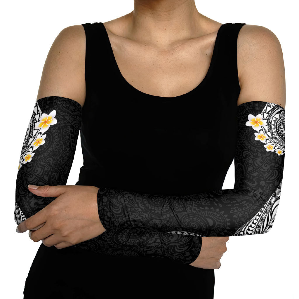 Hawaiian Tribal Tattoo and Plumeria Arm Sleeves Polynesian Pattern Black Color