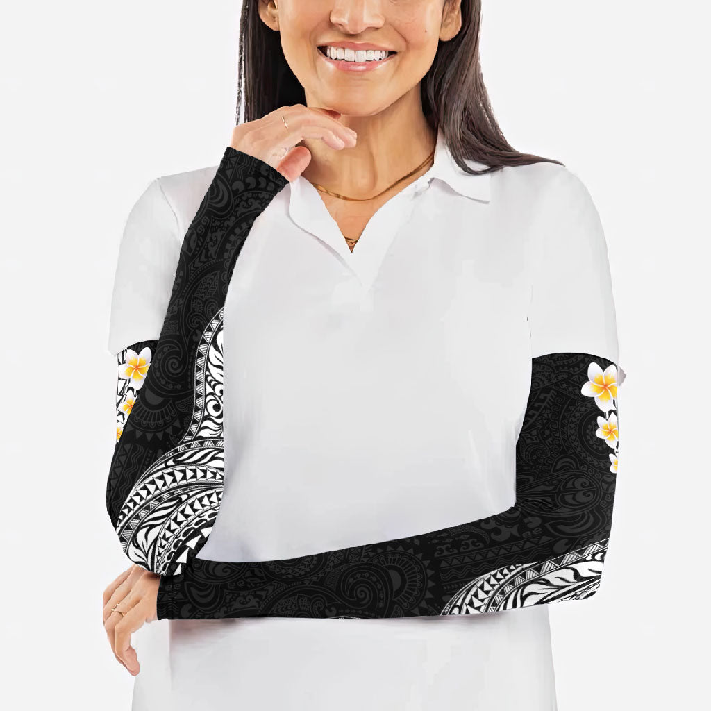 Hawaiian Tribal Tattoo and Plumeria Arm Sleeves Polynesian Pattern Black Color