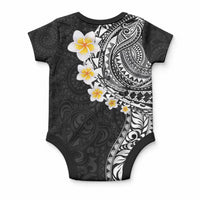 Hawaiian Tribal Tattoo and Plumeria Baby Onesie Polynesian Pattern Black Color