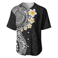 Hawaiian Tribal Tattoo and Plumeria Baseball Jersey Polynesian Pattern Black Color