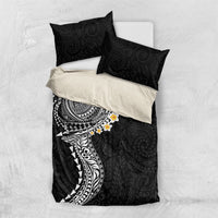 Hawaiian Tribal Tattoo and Plumeria Bedding Set Polynesian Pattern Black Color