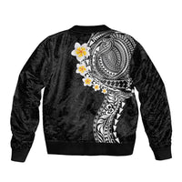 Hawaiian Tribal Tattoo and Plumeria Bomber Jacket Polynesian Pattern Black Color