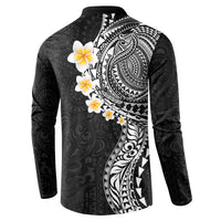 Hawaiian Tribal Tattoo and Plumeria Button Sweatshirt Polynesian Pattern Black Color