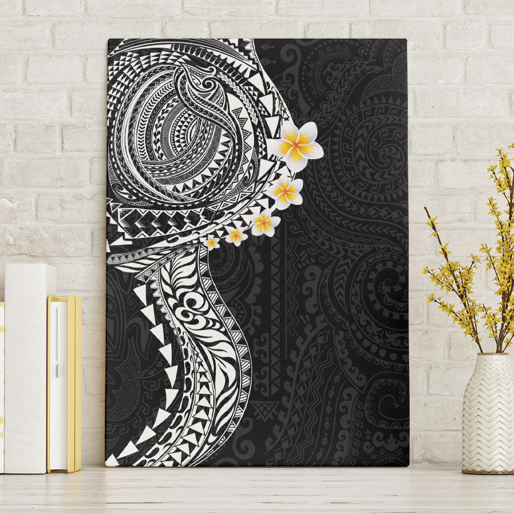 Hawaiian Tribal Tattoo and Plumeria Canvas Wall Art Polynesian Pattern Black Color