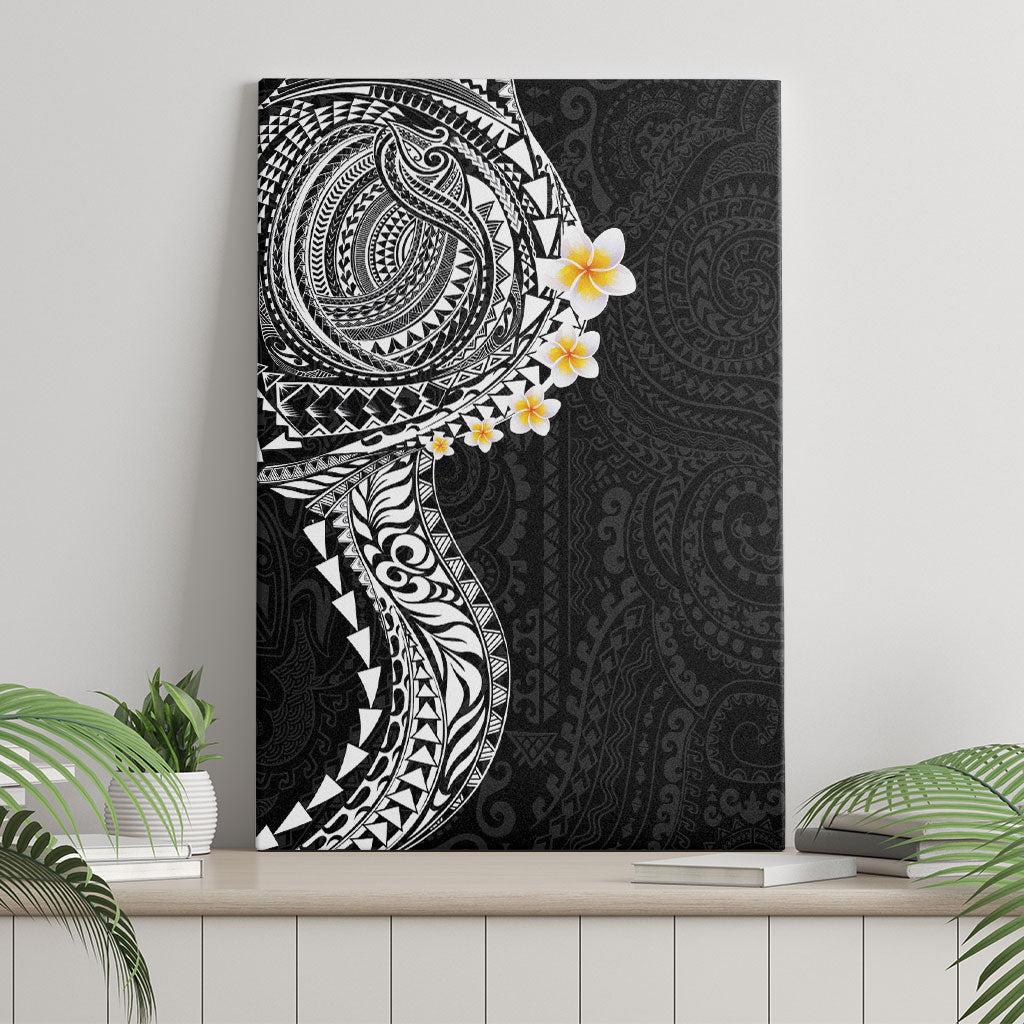 Hawaiian Tribal Tattoo and Plumeria Canvas Wall Art Polynesian Pattern Black Color