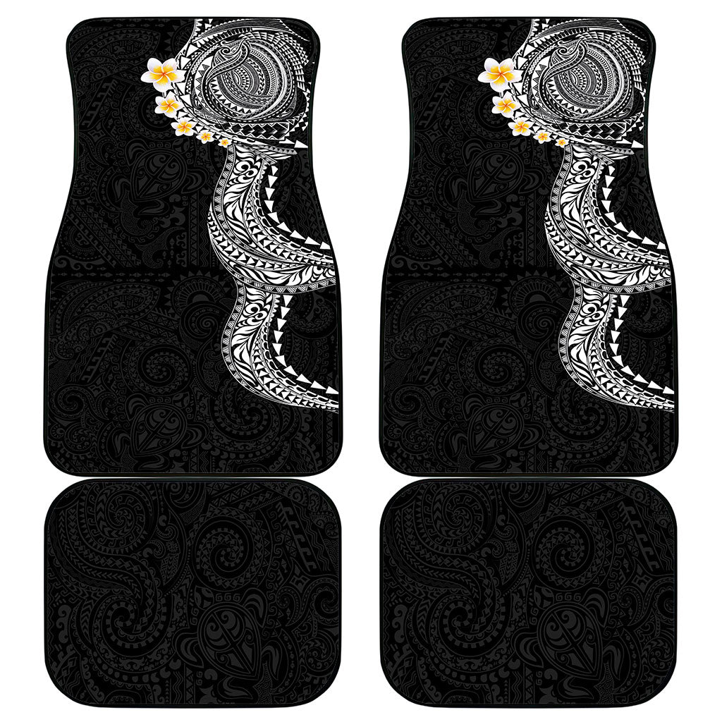 Hawaiian Tribal Tattoo and Plumeria Car Mats Polynesian Pattern Black Color