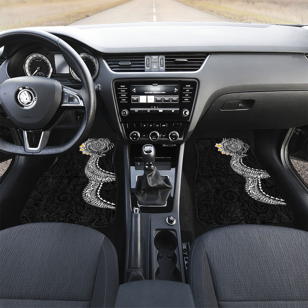 Hawaiian Tribal Tattoo and Plumeria Car Mats Polynesian Pattern Black Color