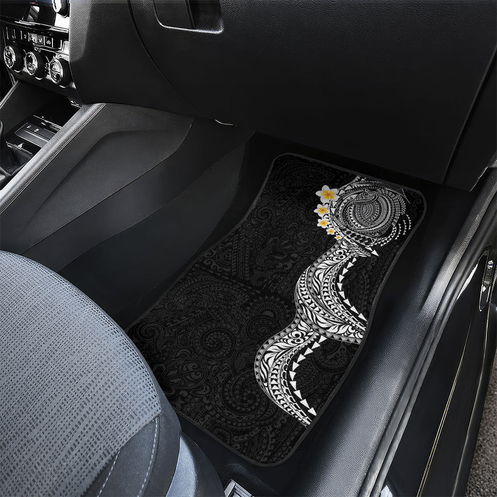 Hawaiian Tribal Tattoo and Plumeria Car Mats Polynesian Pattern Black Color