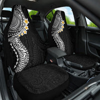 Hawaiian Tribal Tattoo and Plumeria Car Seat Cover Polynesian Pattern Black Color