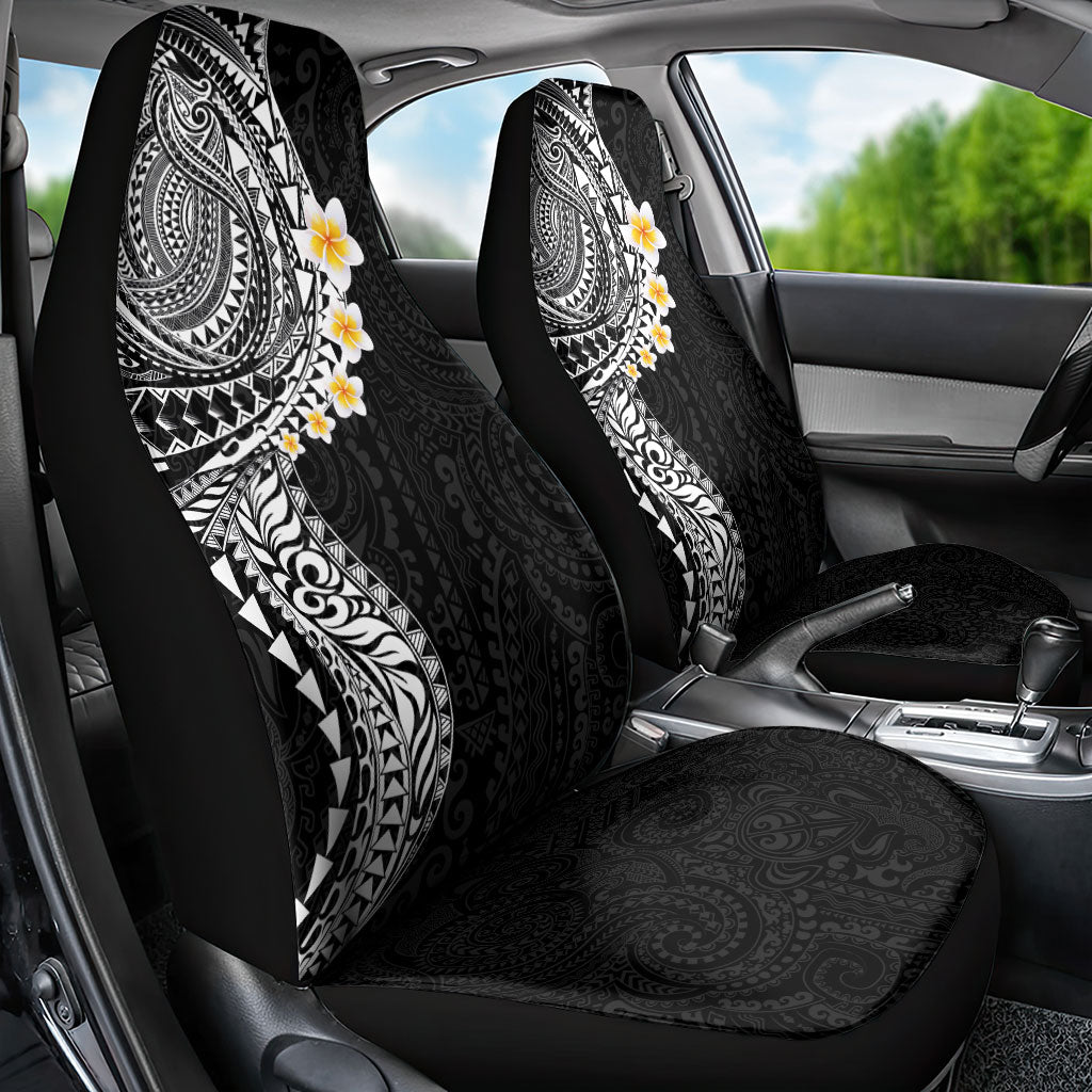 Hawaiian Tribal Tattoo and Plumeria Car Seat Cover Polynesian Pattern Black Color