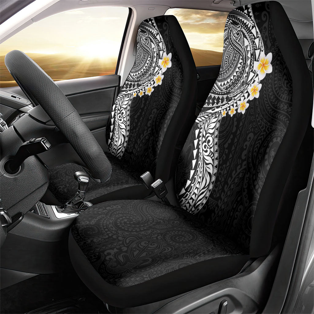 Hawaiian Tribal Tattoo and Plumeria Car Seat Cover Polynesian Pattern Black Color