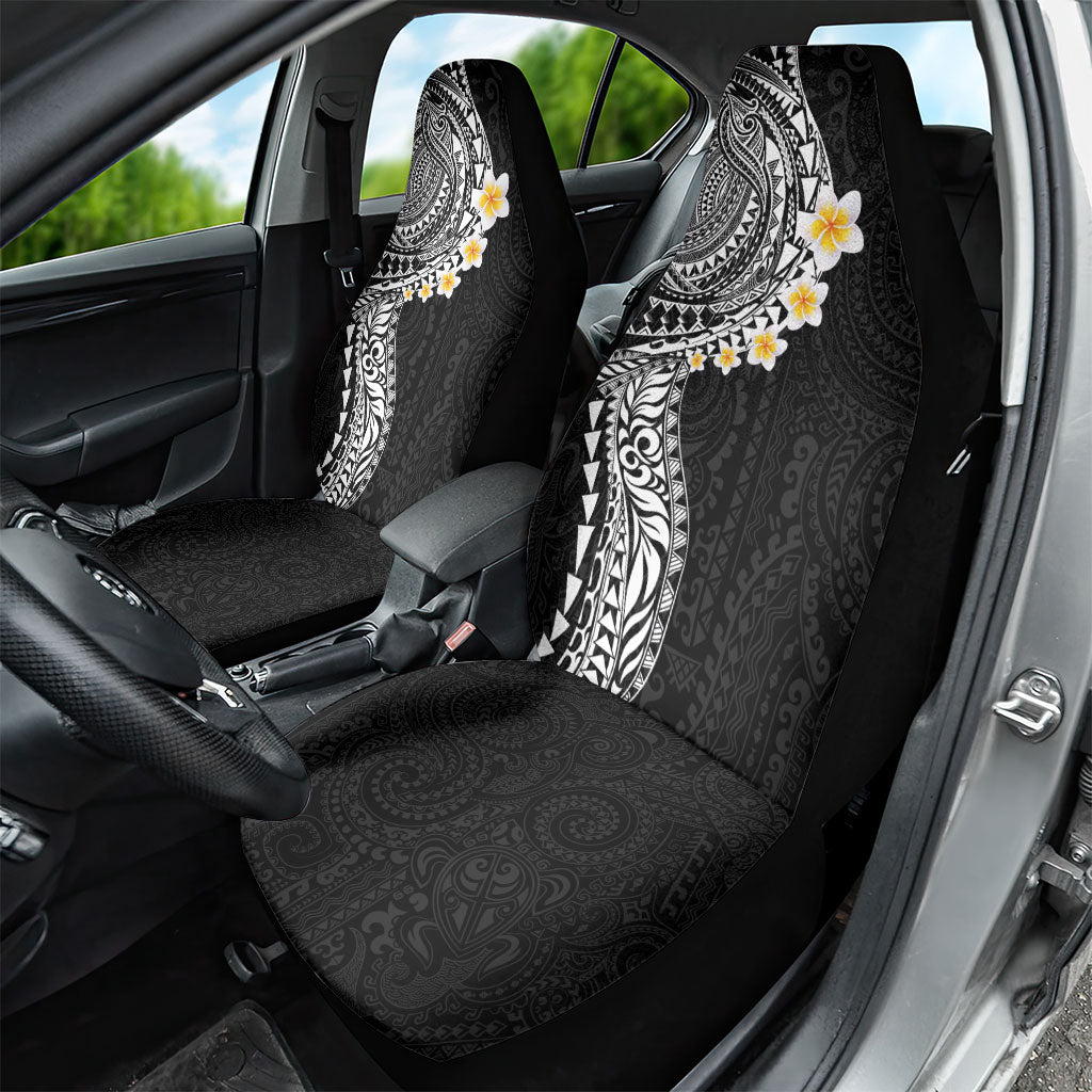Hawaiian Tribal Tattoo and Plumeria Car Seat Cover Polynesian Pattern Black Color