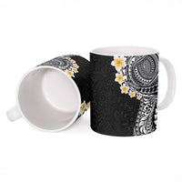 Hawaiian Tribal Tattoo and Plumeria Ceramic Mug Polynesian Pattern Black Color