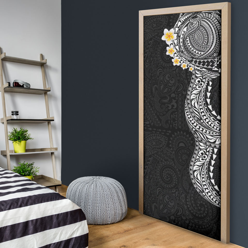 Hawaiian Tribal Tattoo and Plumeria Door Cover Polynesian Pattern Black Color