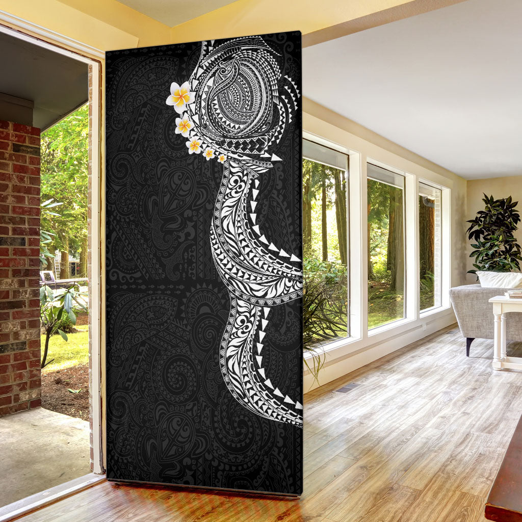 Hawaiian Tribal Tattoo and Plumeria Door Cover Polynesian Pattern Black Color