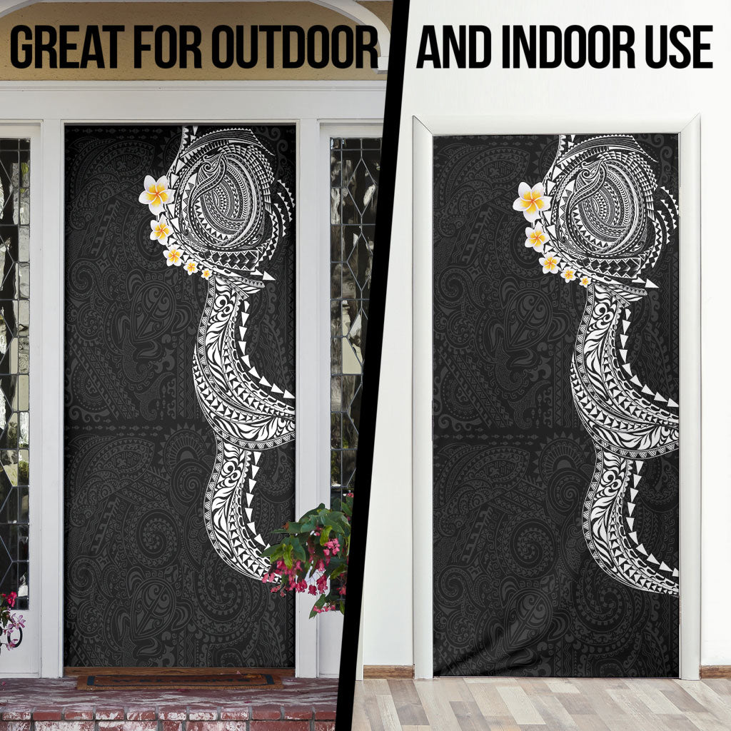 Hawaiian Tribal Tattoo and Plumeria Door Cover Polynesian Pattern Black Color
