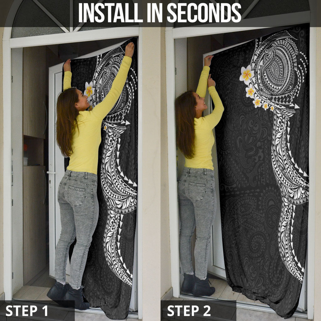 Hawaiian Tribal Tattoo and Plumeria Door Cover Polynesian Pattern Black Color