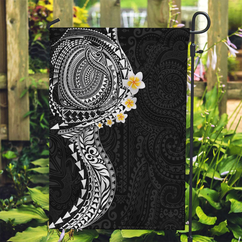 Hawaiian Tribal Tattoo and Plumeria Garden Flag Polynesian Pattern Black Color