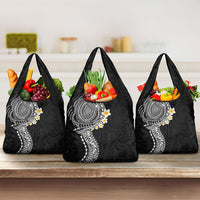 Hawaiian Tribal Tattoo and Plumeria Grocery Bag Polynesian Pattern Black Color