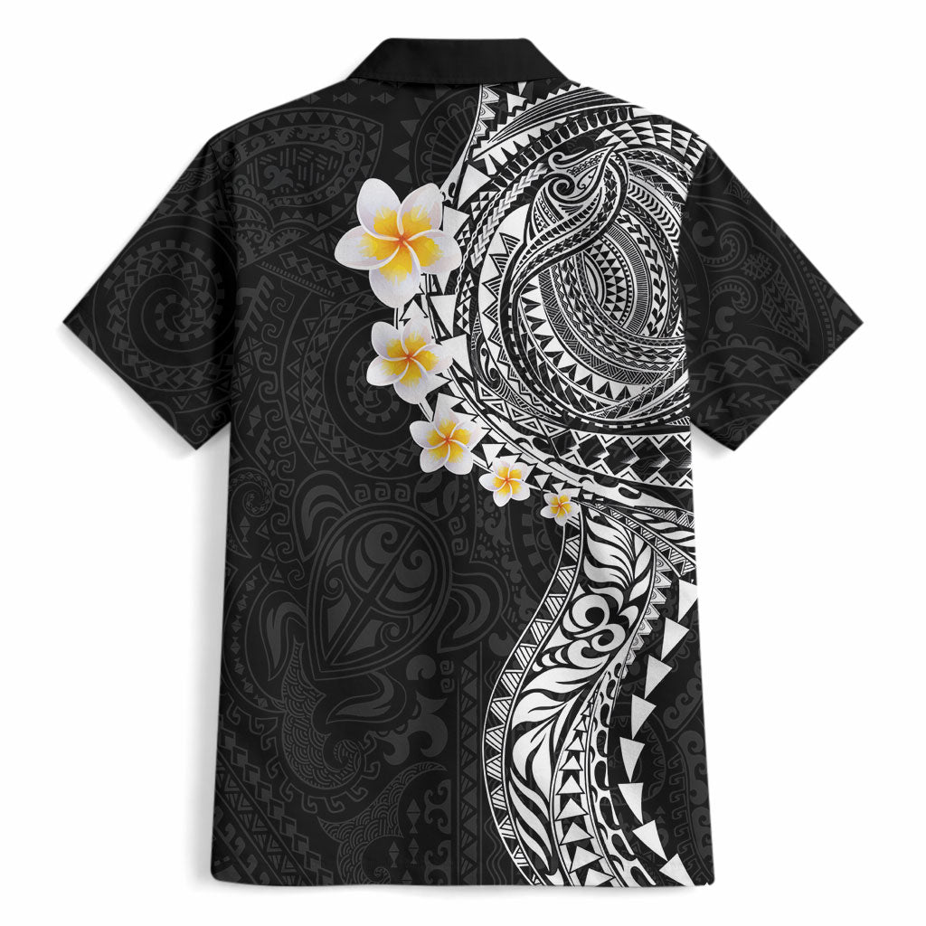 Hawaiian Tribal Tattoo and Plumeria Hawaiian Shirt Polynesian Pattern Black Color