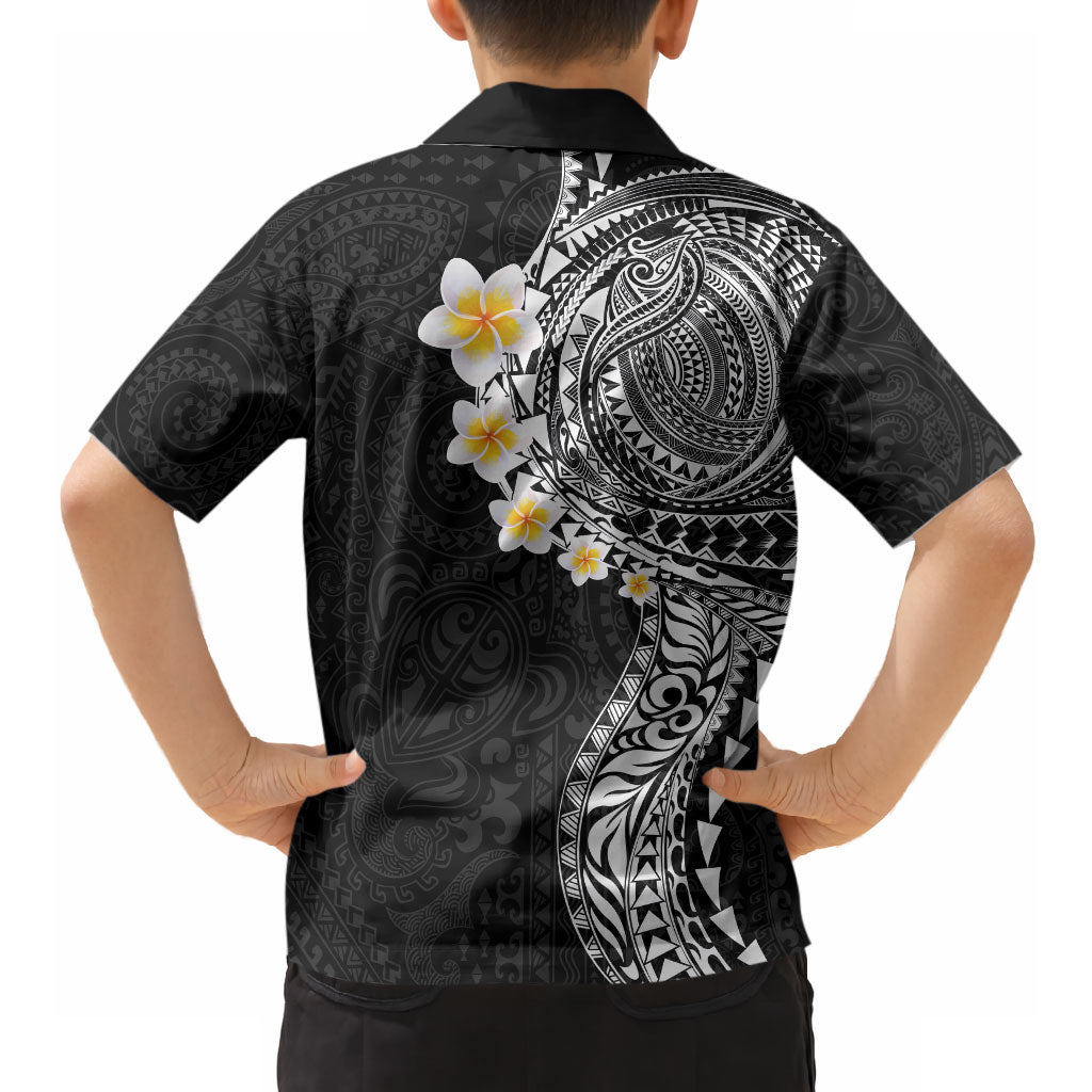Hawaiian Tribal Tattoo and Plumeria Hawaiian Shirt Polynesian Pattern Black Color