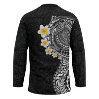 Hawaiian Tribal Tattoo and Plumeria Hockey Jersey Polynesian Pattern Black Color