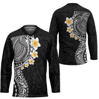 Hawaiian Tribal Tattoo and Plumeria Hockey Jersey Polynesian Pattern Black Color