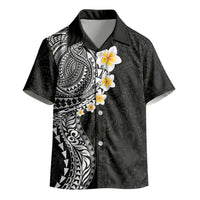 Hawaiian Tribal Tattoo and Plumeria Kid Hawaiian Shirt Polynesian Pattern Black Color