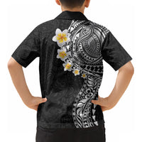 Hawaiian Tribal Tattoo and Plumeria Kid Hawaiian Shirt Polynesian Pattern Black Color