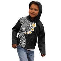 Hawaiian Tribal Tattoo and Plumeria Kid Hoodie Polynesian Pattern Black Color