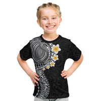 Hawaiian Tribal Tattoo and Plumeria Kid T Shirt Polynesian Pattern Black Color