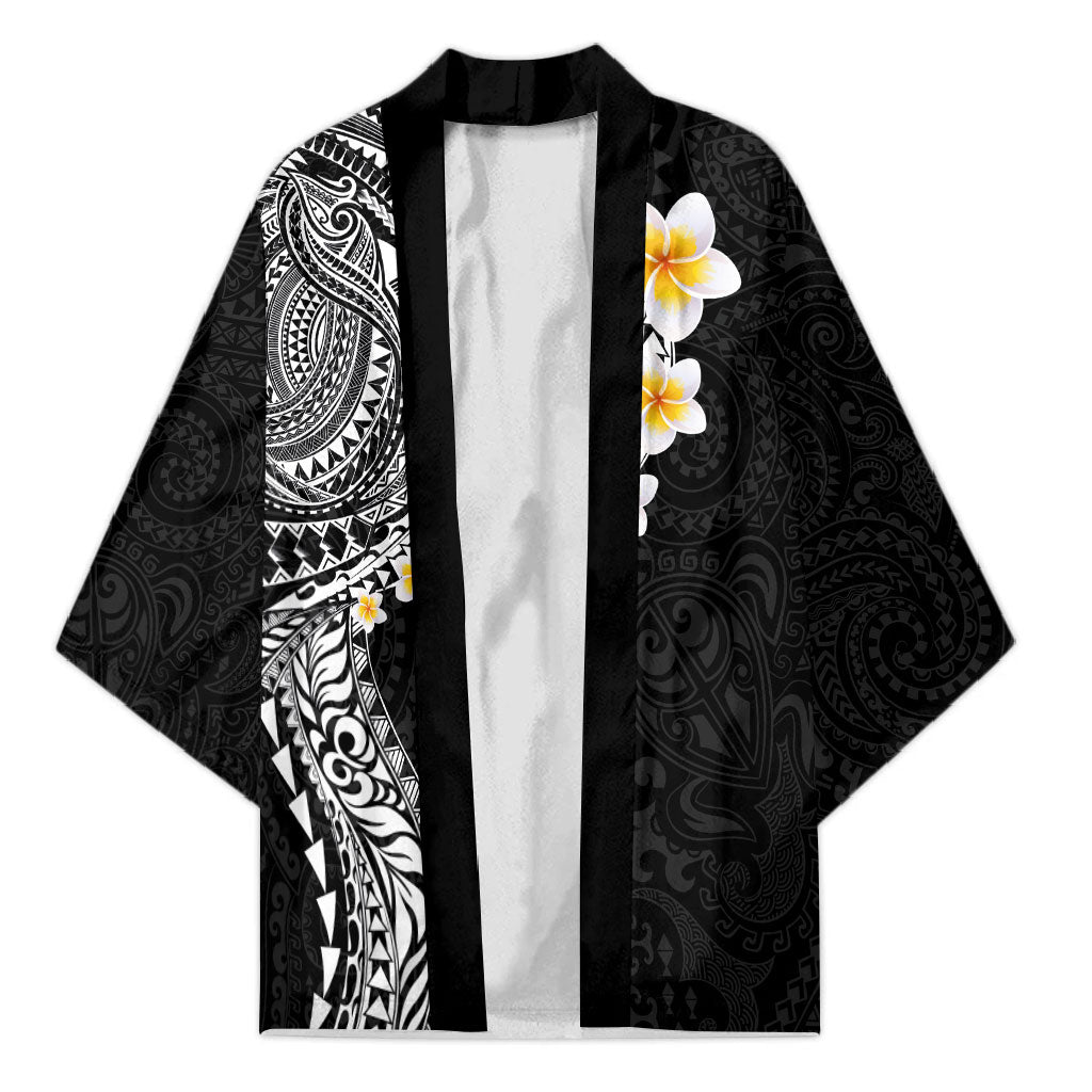 Hawaiian Tribal Tattoo and Plumeria Kimono Polynesian Pattern Black Color