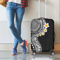Hawaiian Tribal Tattoo and Plumeria Luggage Cover Polynesian Pattern Black Color