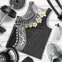 Hawaiian Tribal Tattoo and Plumeria Men Tank Top Polynesian Pattern Black Color