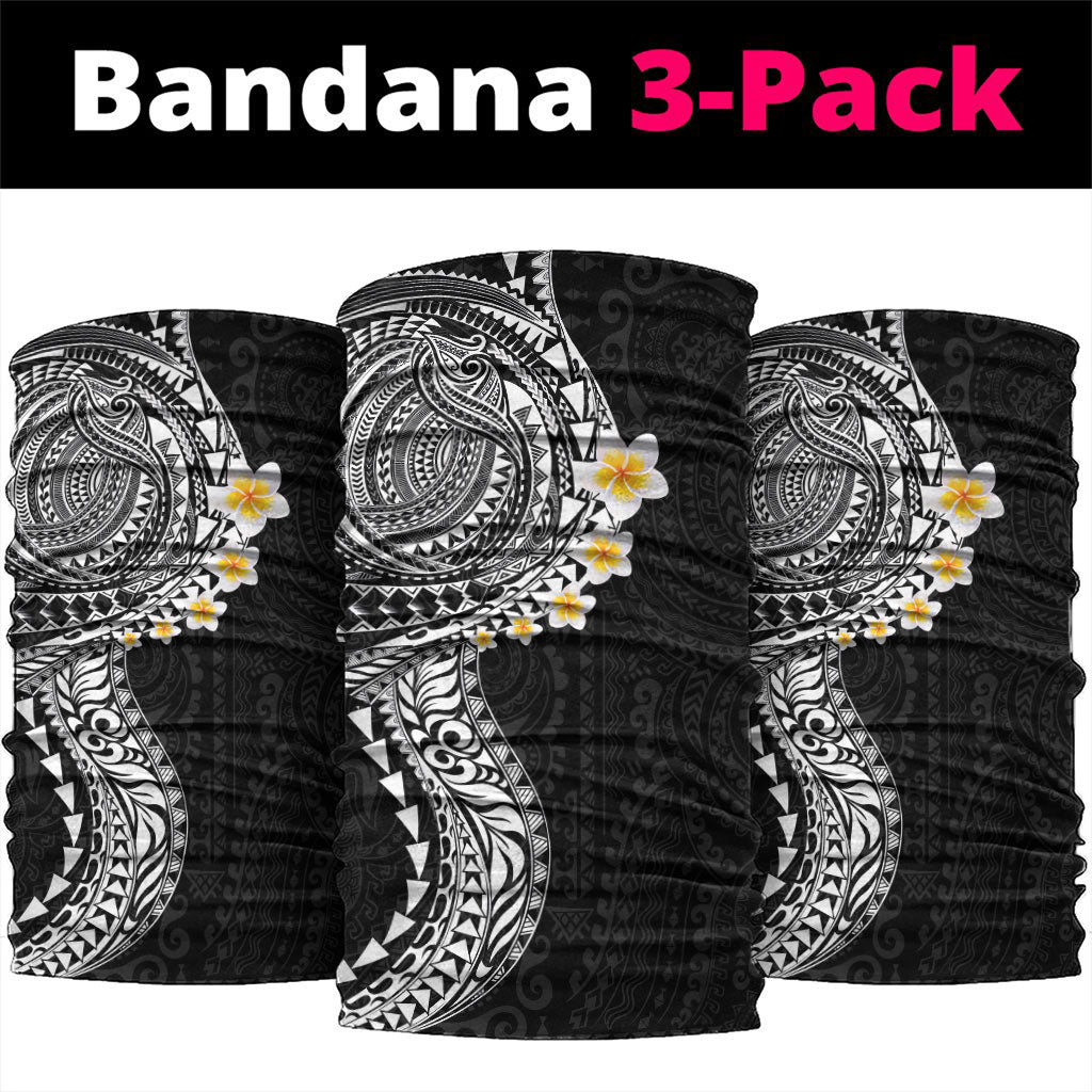 Hawaiian Tribal Tattoo and Plumeria Neck Gaiter Polynesian Pattern Black Color