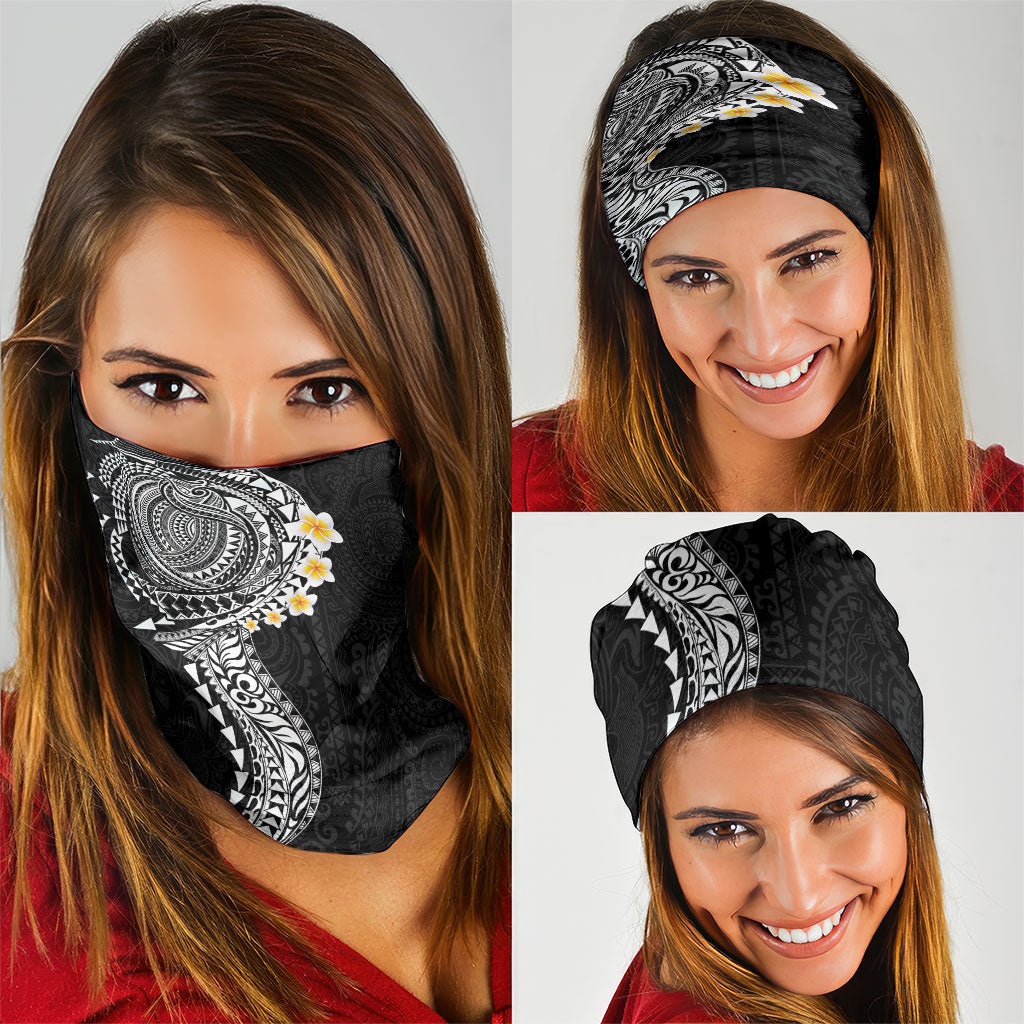 Hawaiian Tribal Tattoo and Plumeria Neck Gaiter Polynesian Pattern Black Color