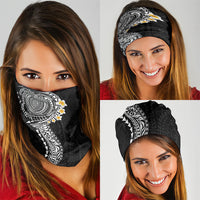 Hawaiian Tribal Tattoo and Plumeria Neck Gaiter Polynesian Pattern Black Color