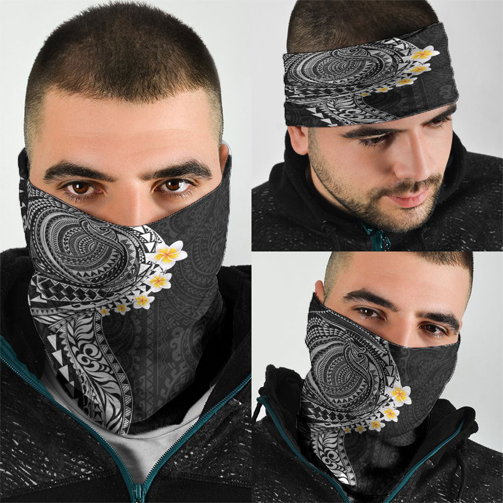 Hawaiian Tribal Tattoo and Plumeria Neck Gaiter Polynesian Pattern Black Color