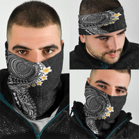 Hawaiian Tribal Tattoo and Plumeria Neck Gaiter Polynesian Pattern Black Color