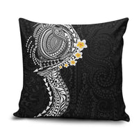 Hawaiian Tribal Tattoo and Plumeria Pillow Cover Polynesian Pattern Black Color